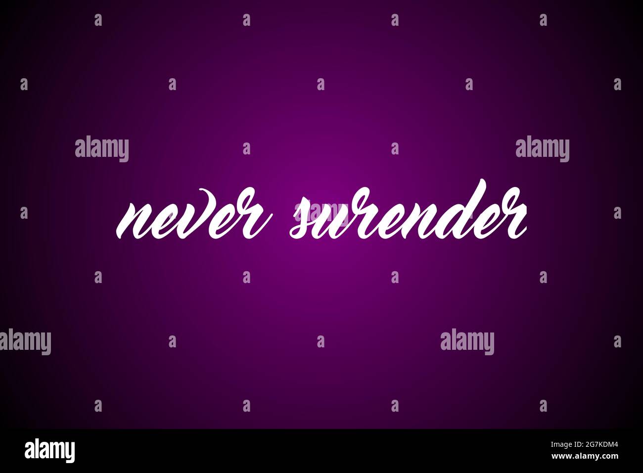 Citation Motivationnelle Never Render Ecrite En Caracteres Blancs Fantaisie Sur Fond Violet Photo Stock Alamy