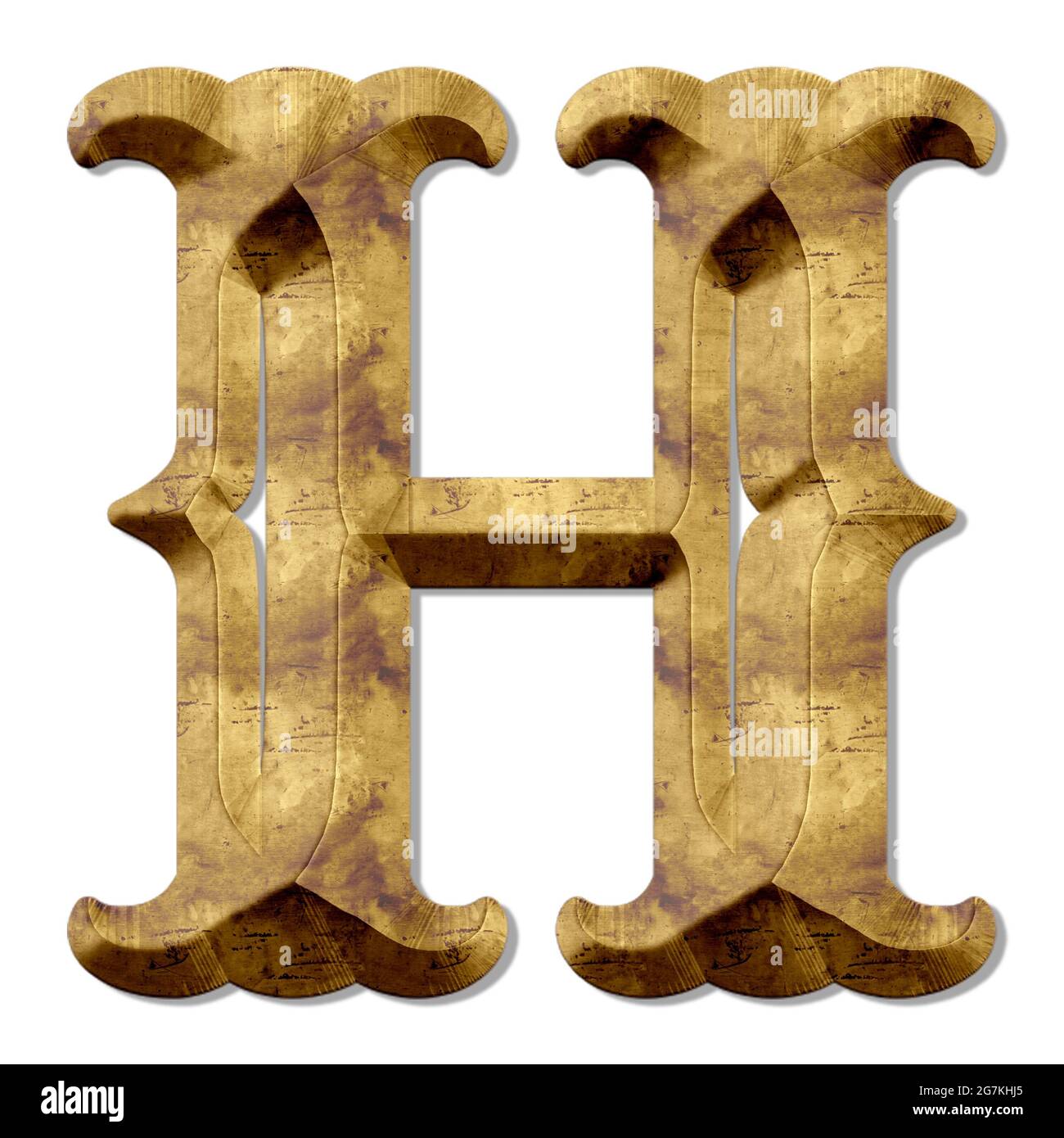 Rendu 3D d'une lettre en bois H isolée sur fond blanc Banque D'Images