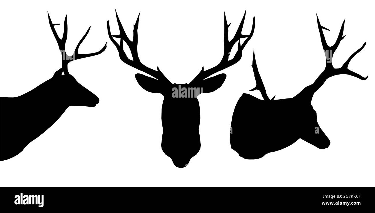 Ensemble avec silhouettes d'une tête de cerf dans différentes positions isolées sur un fond blanc. Illustration vectorielle. Illustration de Vecteur Ensemble avec silhouettes d'une tête de cerf dans différentes positions isolées sur un fond blanc. Illustration vectorielle. Illustration de Vecteur