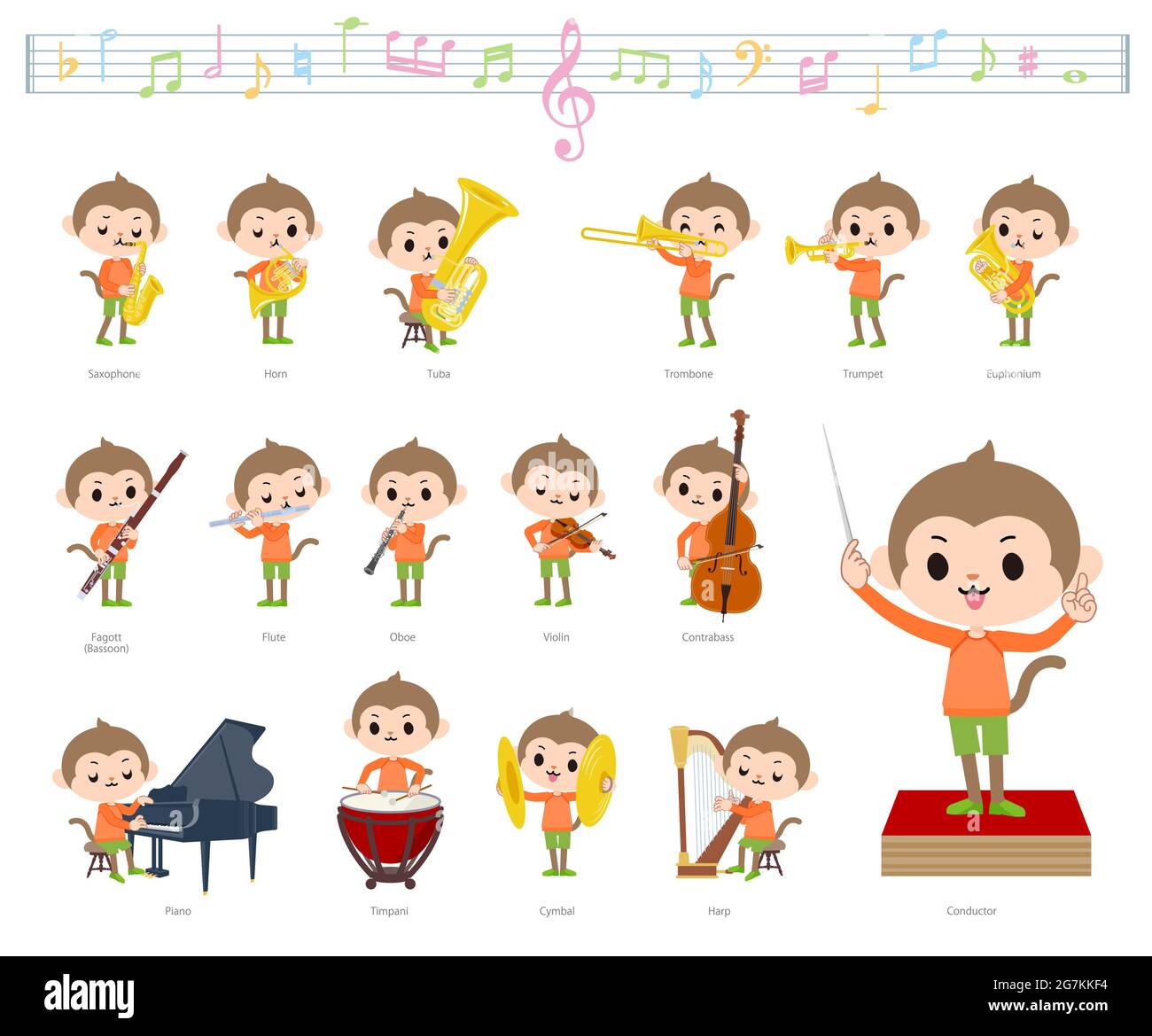 Un ensemble de singes sur les performances de musique classique.c'est l'art vectoriel pour qu'il soit facile à éditer. Illustration de Vecteur