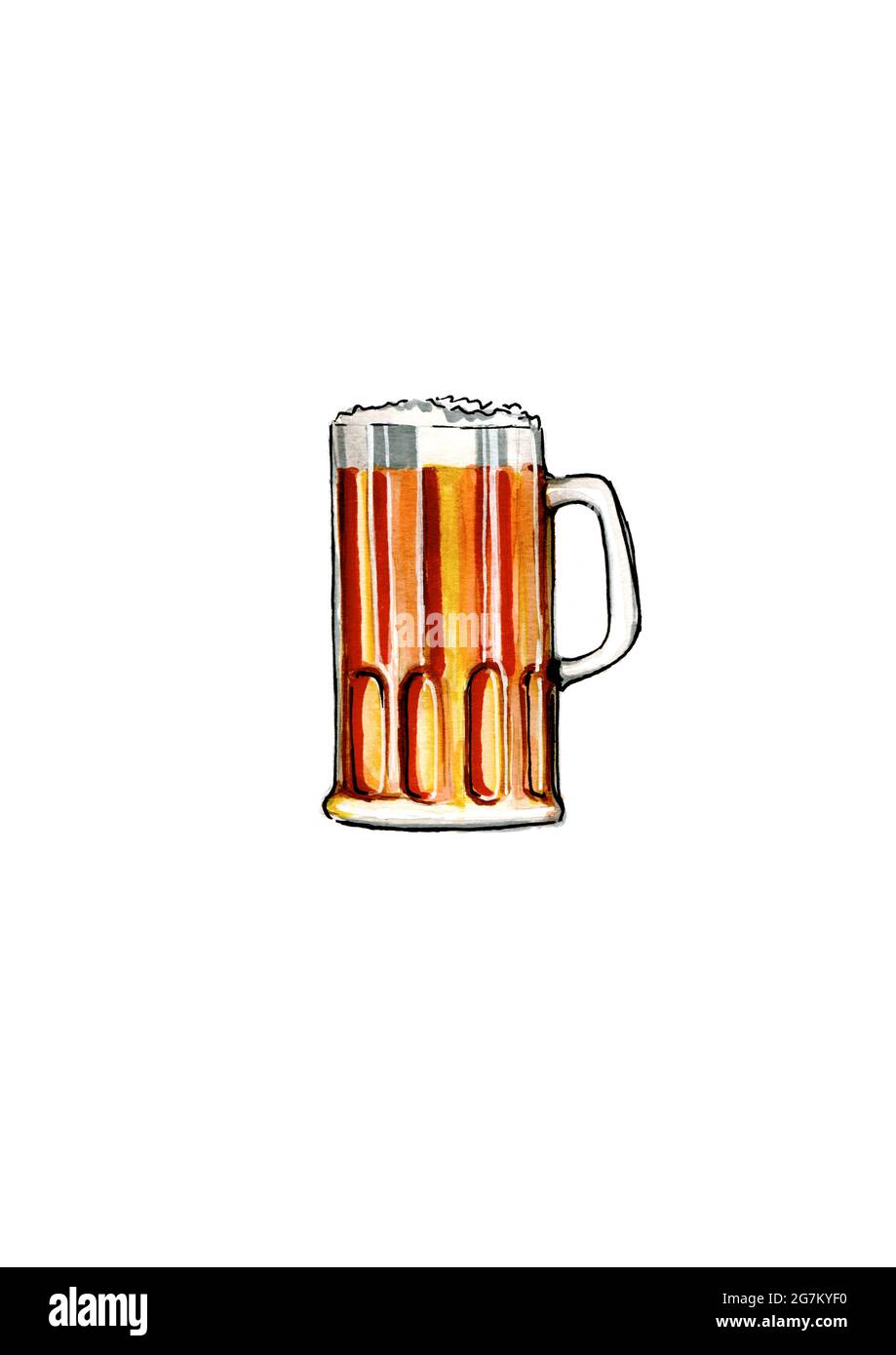 Aquarelle peinte à la main, illustration d'un tankard traditionnel de bière ou de cidre, isolé sur fond blanc Banque D'Images