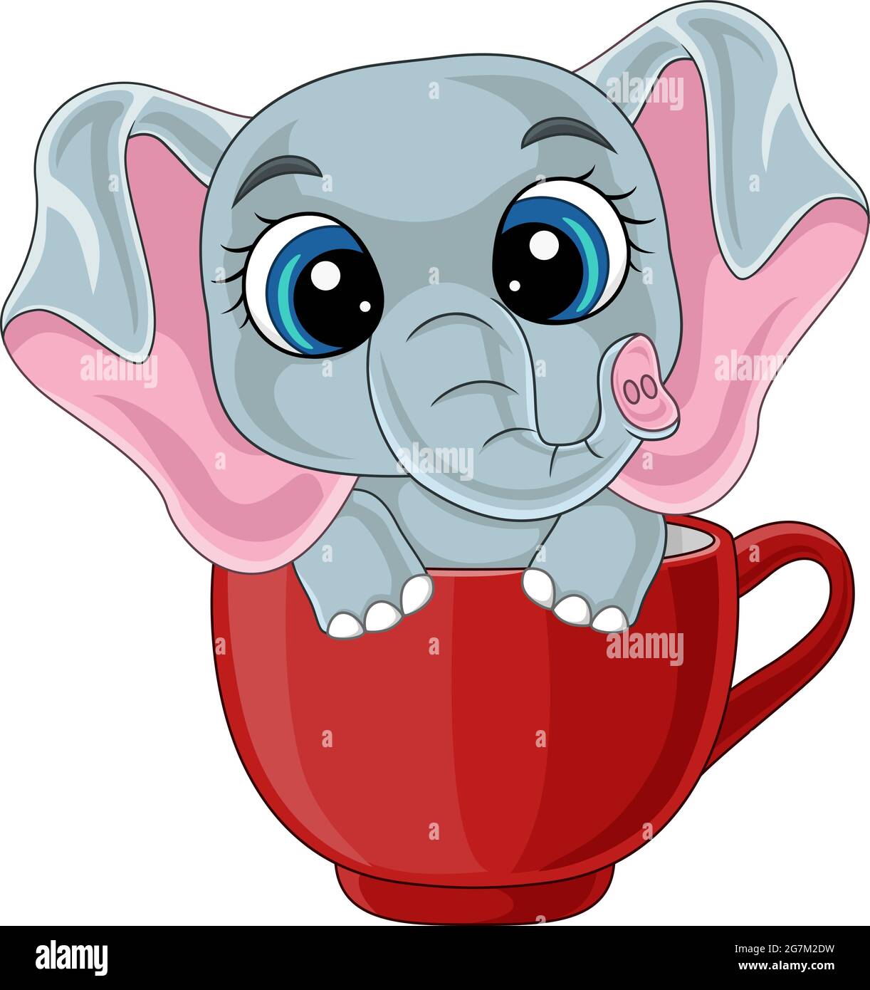 Dessin animé petit éléphant assis dans une tasse rouge Illustration de Vecteur