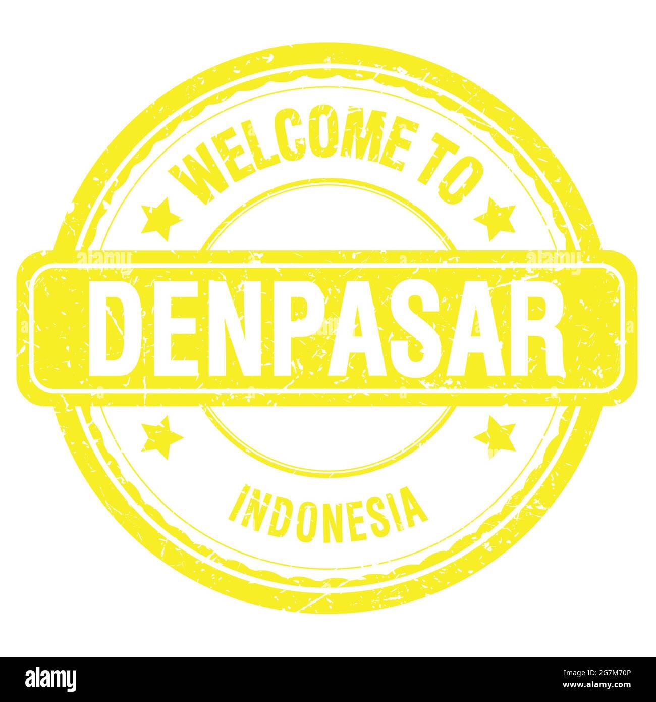 BIENVENUE À DENPASAR - INDONÉSIE, mots écrits sur timbre jaune grungy Banque D'Images