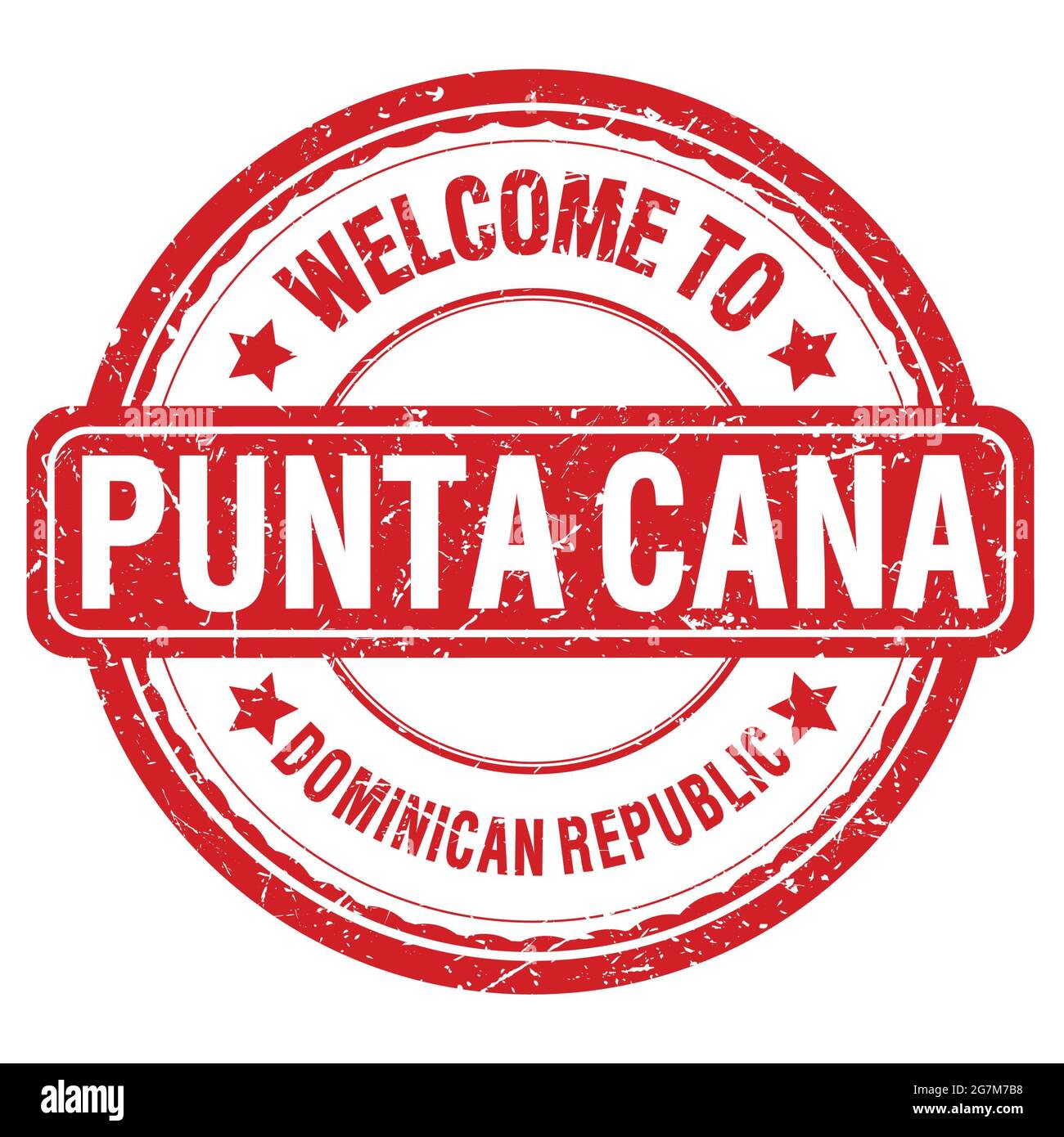 BIENVENUE À PUNTA CANA - RÉPUBLIQUE DOMINICAINE, mots écrits sur timbre rouge grungy Banque D'Images