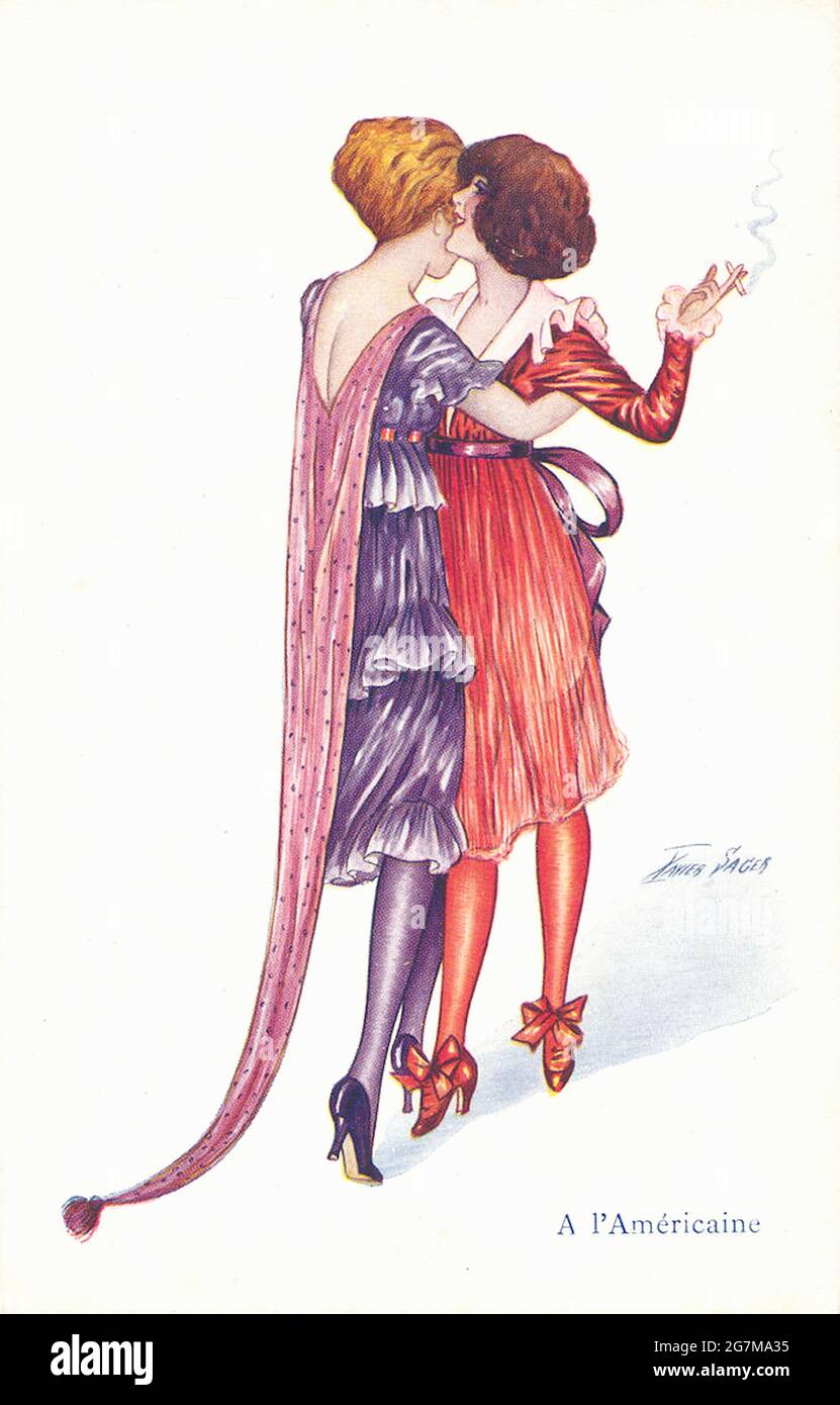 Xavier Sager - A l'Américaine, carte postale - deux femmes dansant ensemble Banque D'Images