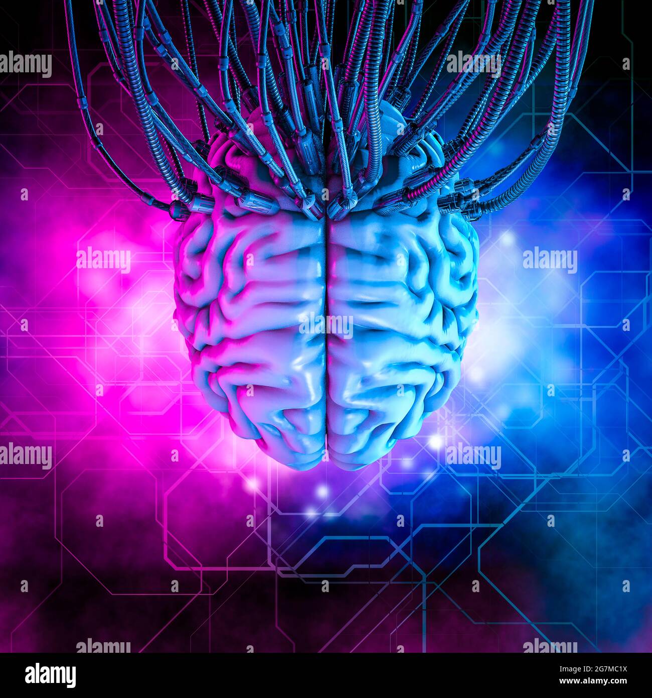 Cerveau humain de réalité virtuelle filaire / illustration 3D de la — free download