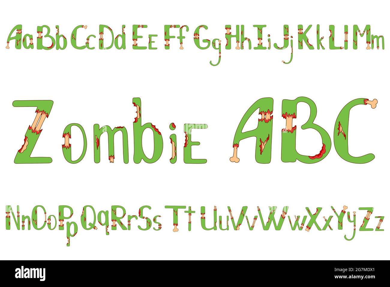 Alphabet zombie pour halloween avec blessure et os Illustration de Vecteur