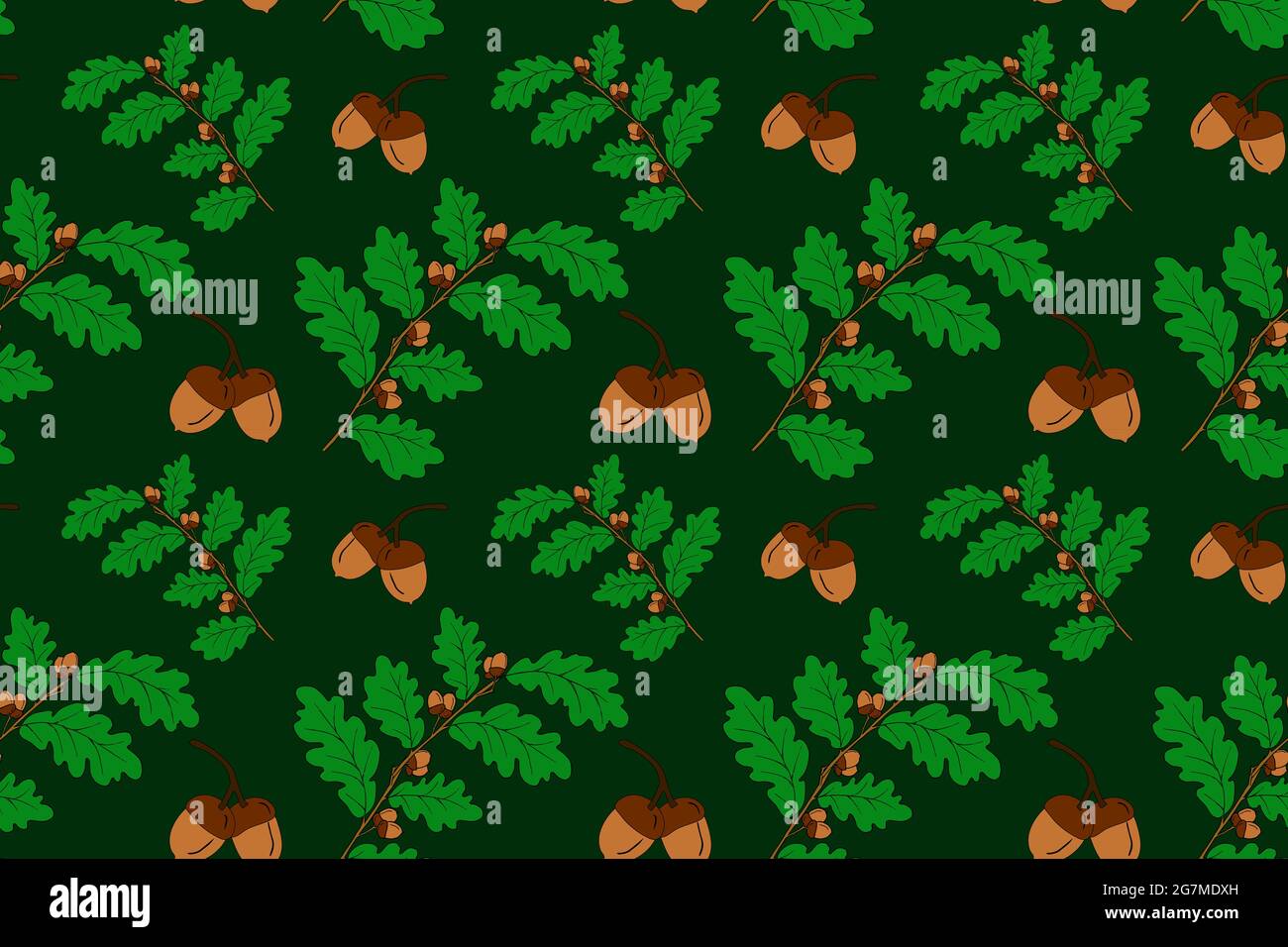 Jolies branches en chêne avec motif sans couture en acorns. Couverture verte d'automne. Arrière-plan d'automne de chêne pour le textile, le tissu, la couverture, les cartes postales, le papier d'emballage Illustration de Vecteur