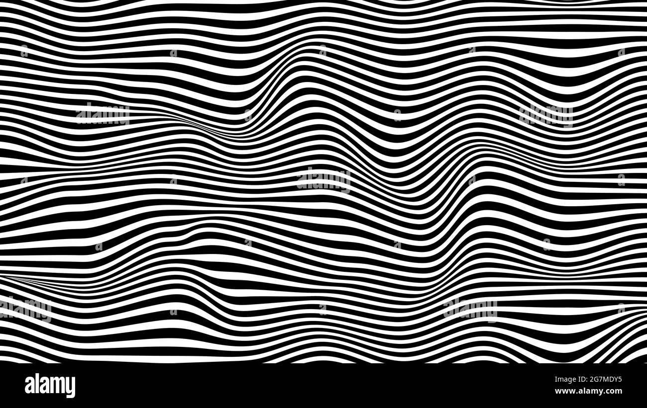 Illusion optique pliée. Texture linéaire monochrome ondulée. Arrière-plan rayé ondulé. Illustration vectorielle Illustration de Vecteur