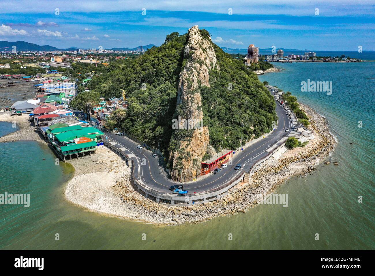 Vue aérienne du point de vue de la colline de Bang Saen Kao Sam Muk, près de Pattaya, Chonburi, Thaïlande, Asie du Sud-est Banque D'Images