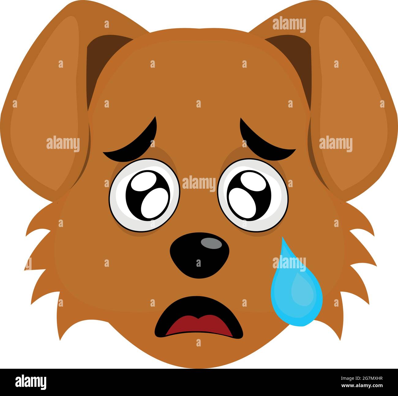 Illustration vectorielle d'une émoticône du visage d'un chien de dessin animé avec une expression triste et une déchirure tombant de son œil Illustration de Vecteur