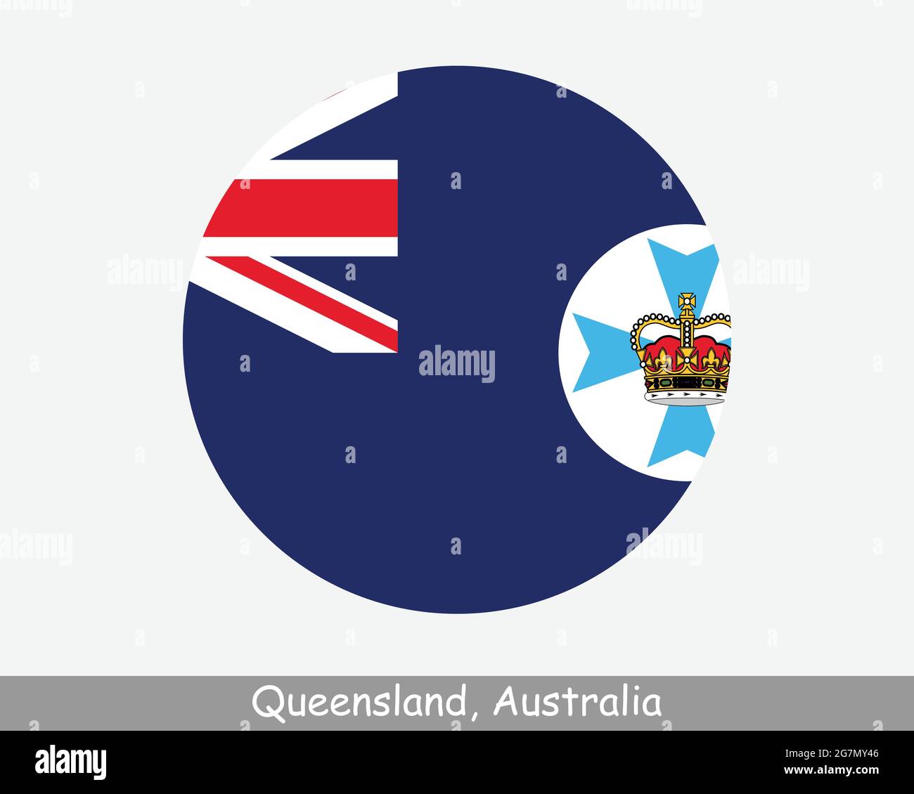 Queensland Australie Round Circle Flag. Icône de bannière de bouton circulaire de l'État australien de QLD. État du soleil, vecteur EPS Illustration de Vecteur