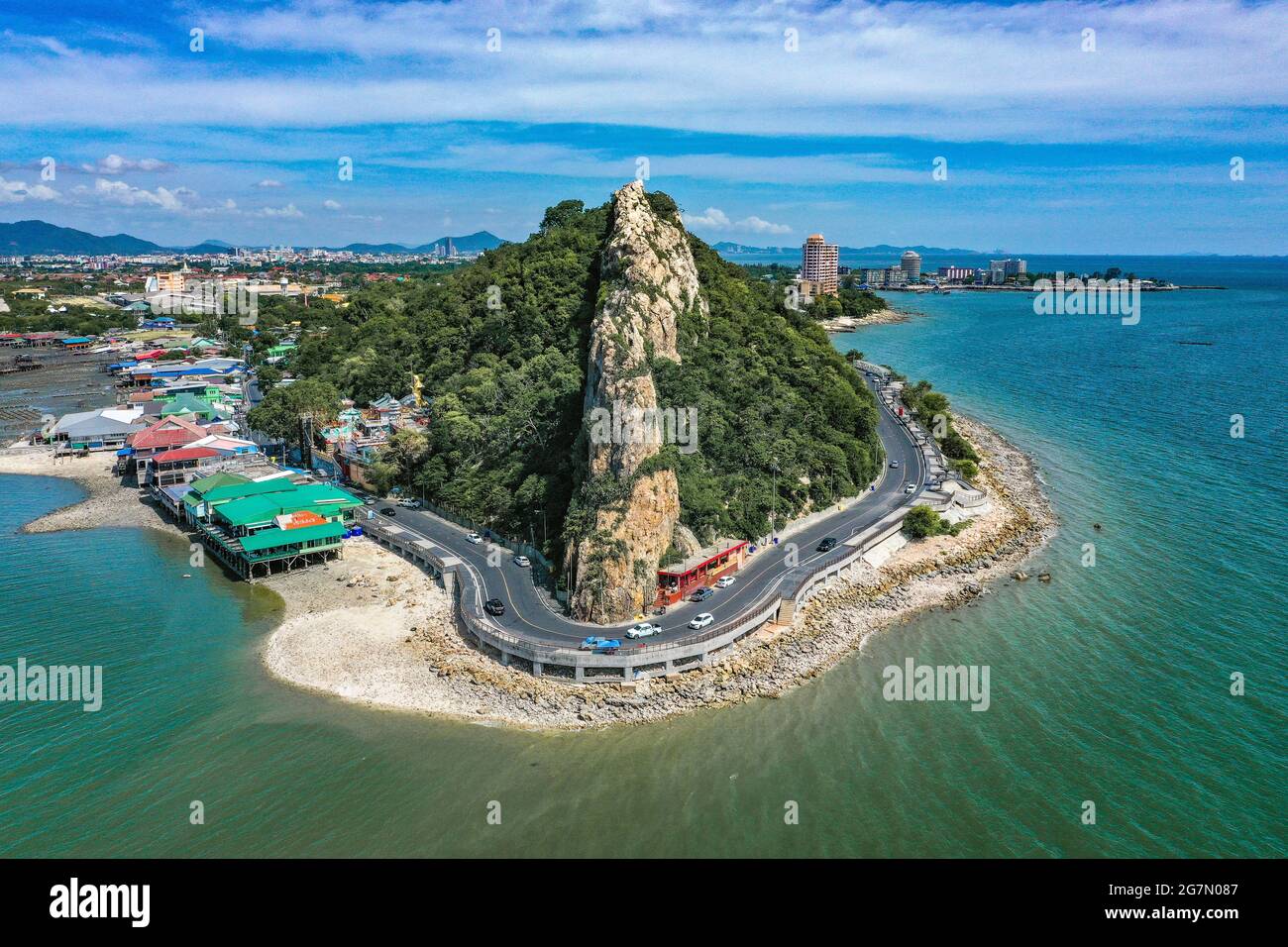 Vue aérienne du point de vue de la colline de Bang Saen Kao Sam Muk, près de Pattaya, Chonburi, Thaïlande, Asie du Sud-est Banque D'Images