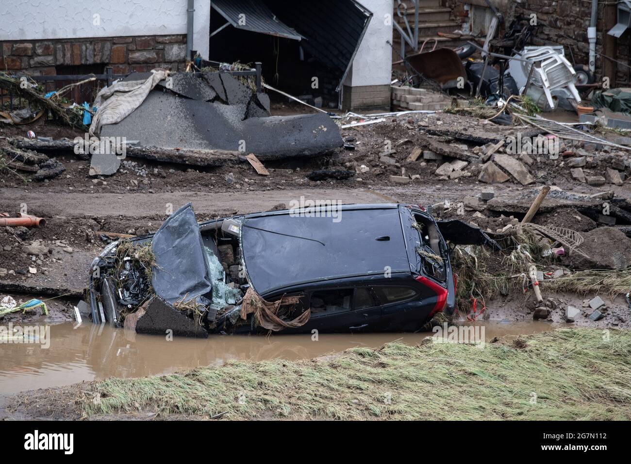 Schuld, Allemagne. 15 juillet 2021. Village en grande partie détruit et inondé dans le district d'Ahrweiler après des pluies massives. Plusieurs personnes ont perdu la vie. Crédit : Boris Roessler/dpa/Alay Live News Banque D'Images
