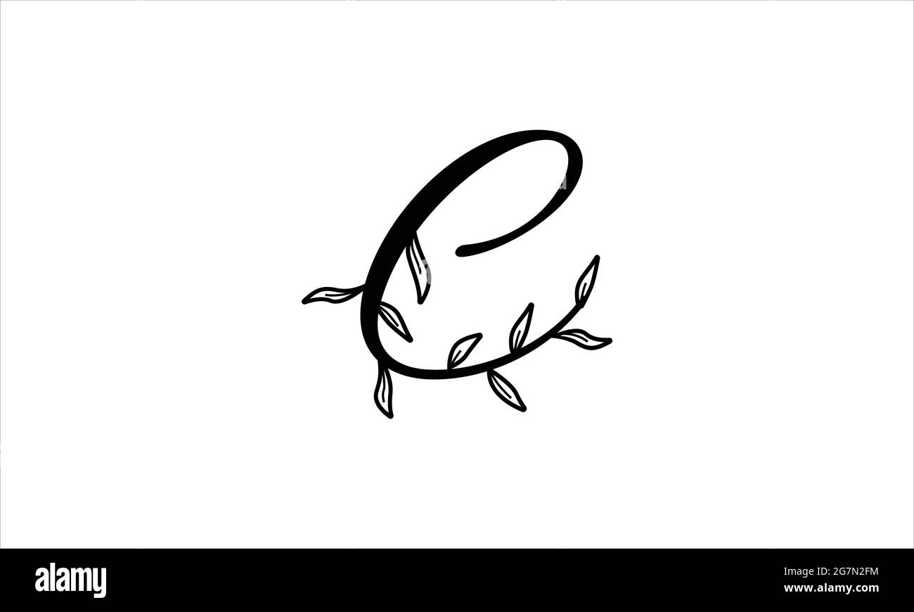 Lettre initiale C florale dessin main botanique boho icône logo design illustration vectorielle Illustration de Vecteur