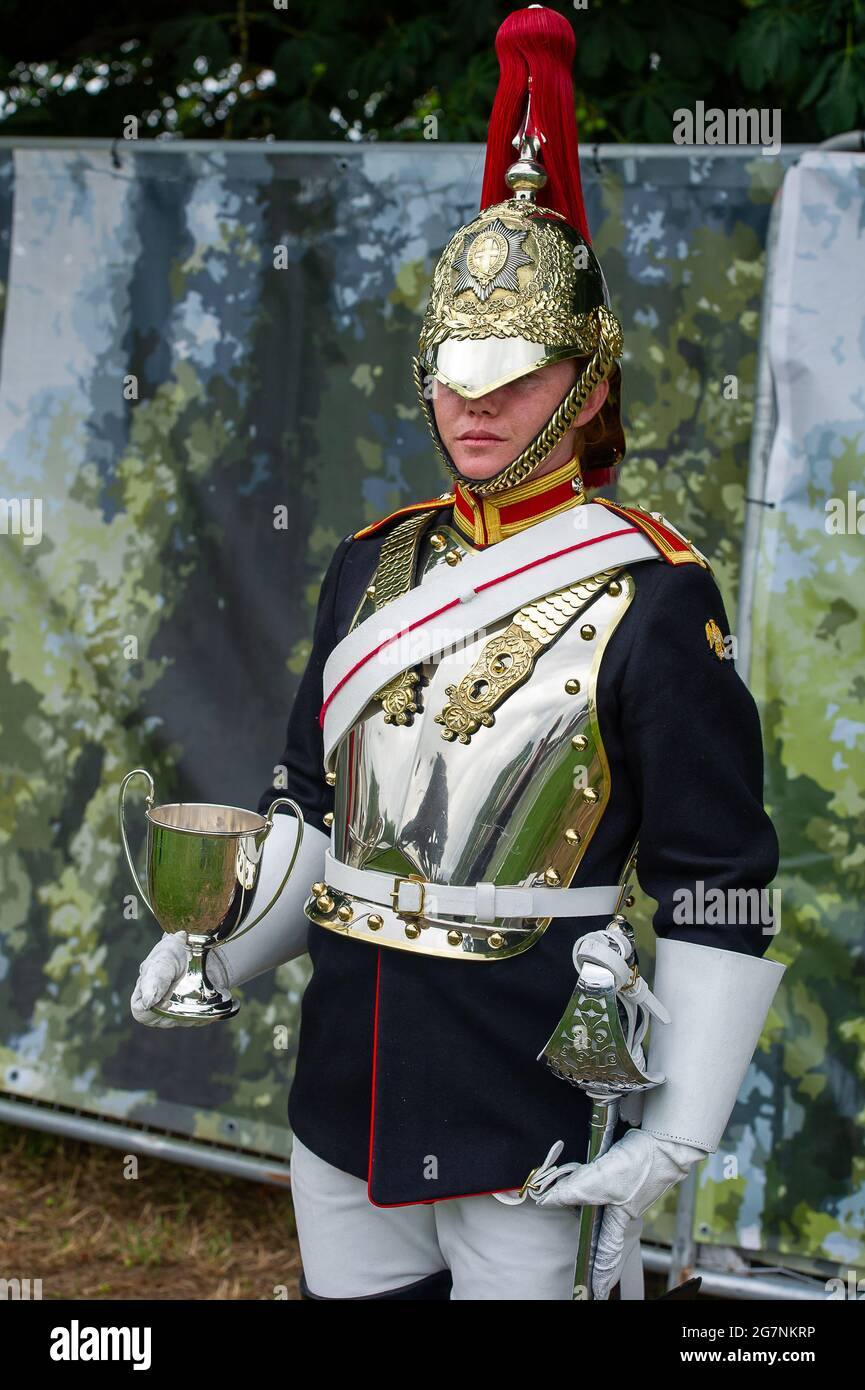 Windsor, Berkshire, Royaume-Uni. 3 juillet 2021. The Blues and Royals au Royal Windsor Horse Show. Trooper Dickinson (en photo) a reçu le prix du Trooper le mieux sorti. Crédit : Maureen McLean/Alay Banque D'Images