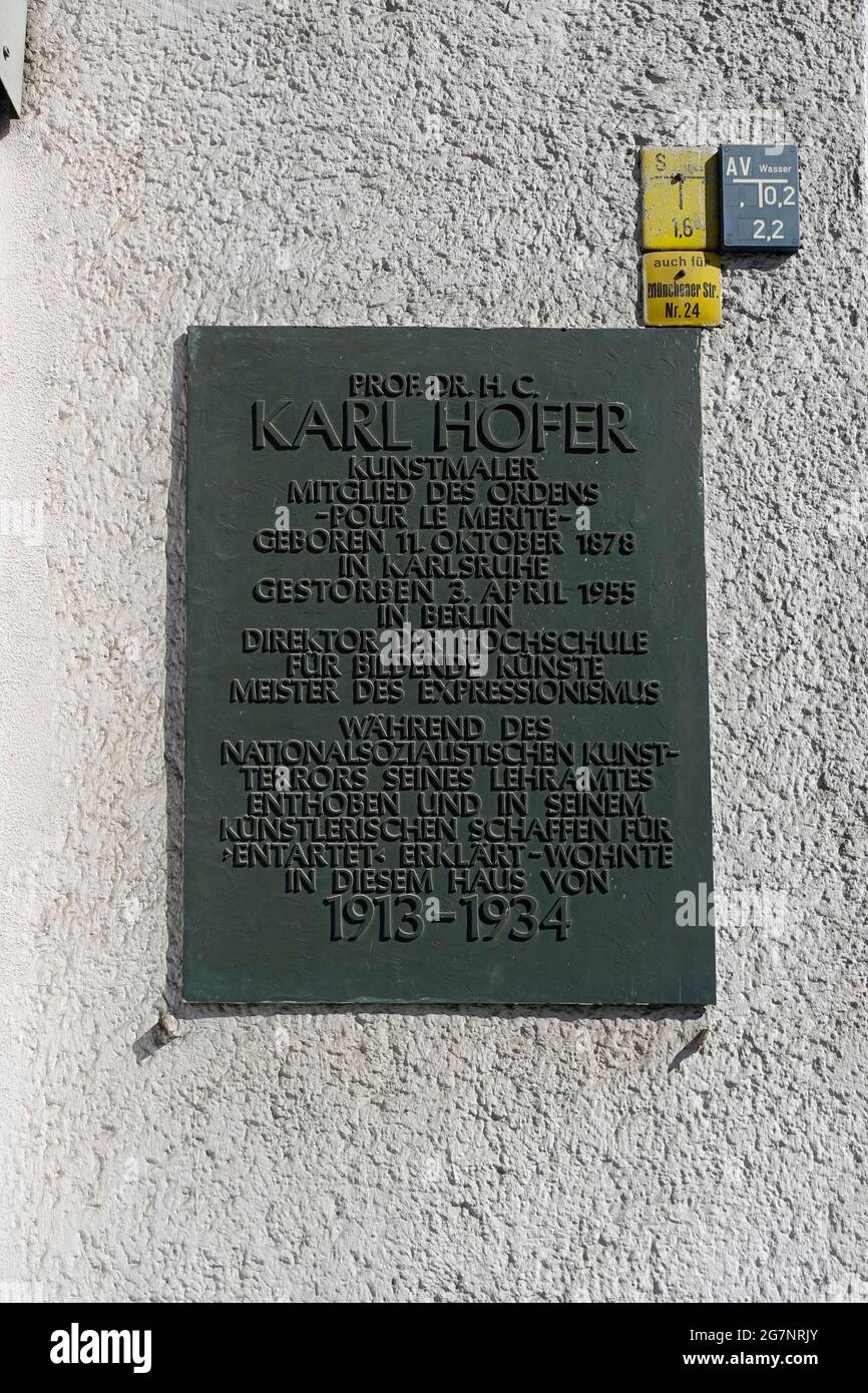 Plaque commémorative de Karl Hofer à Berlin, Germai Banque D'Images