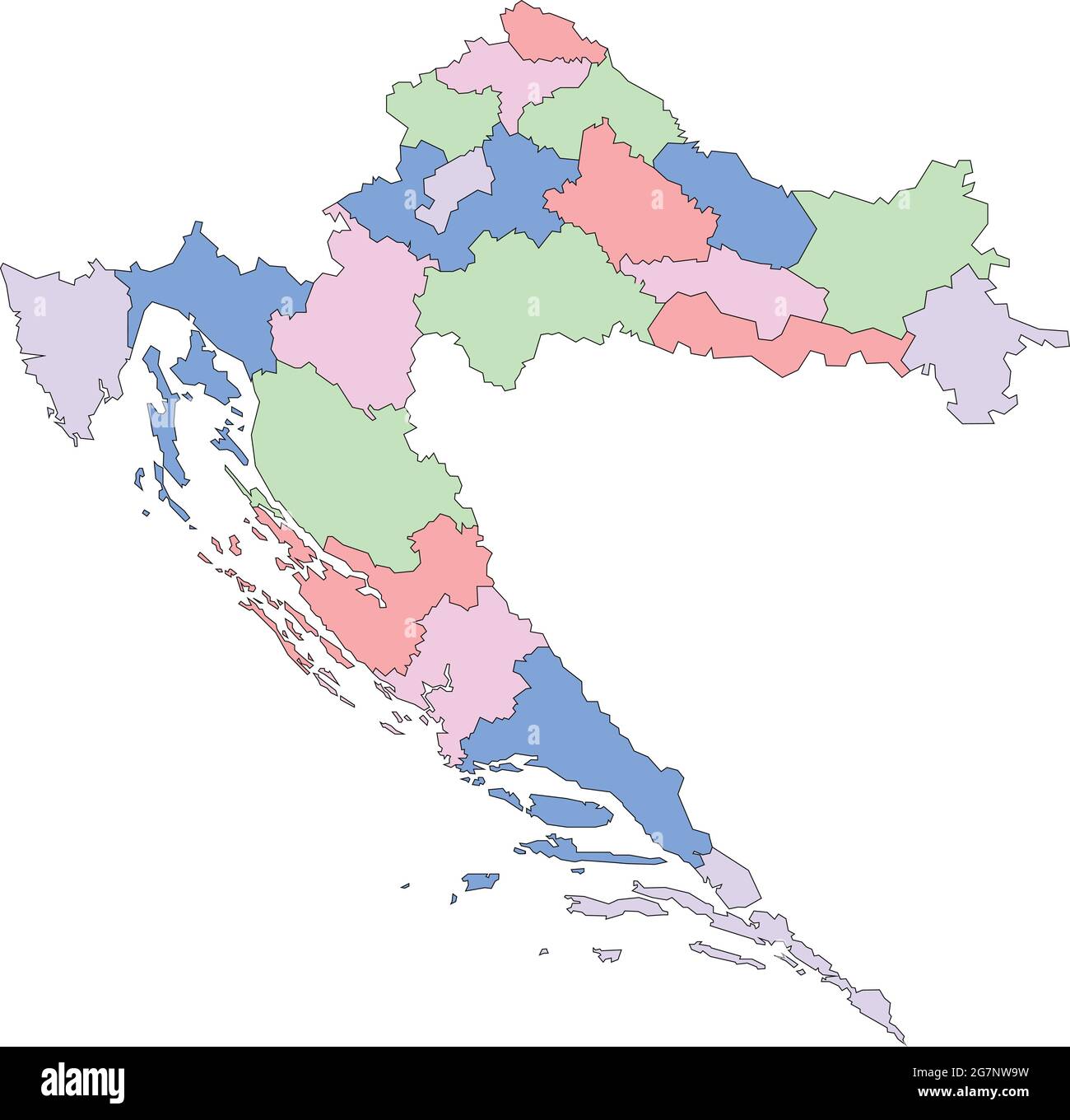 Carte vectorielle de la Croatie à étudier avec les contours Illustration de Vecteur