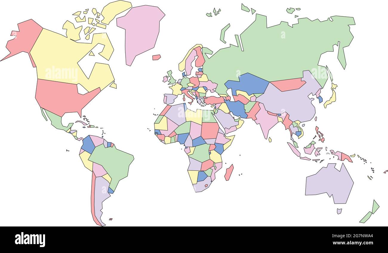 Carte vectorielle du monde à étudier, colorée avec contour Illustration de Vecteur