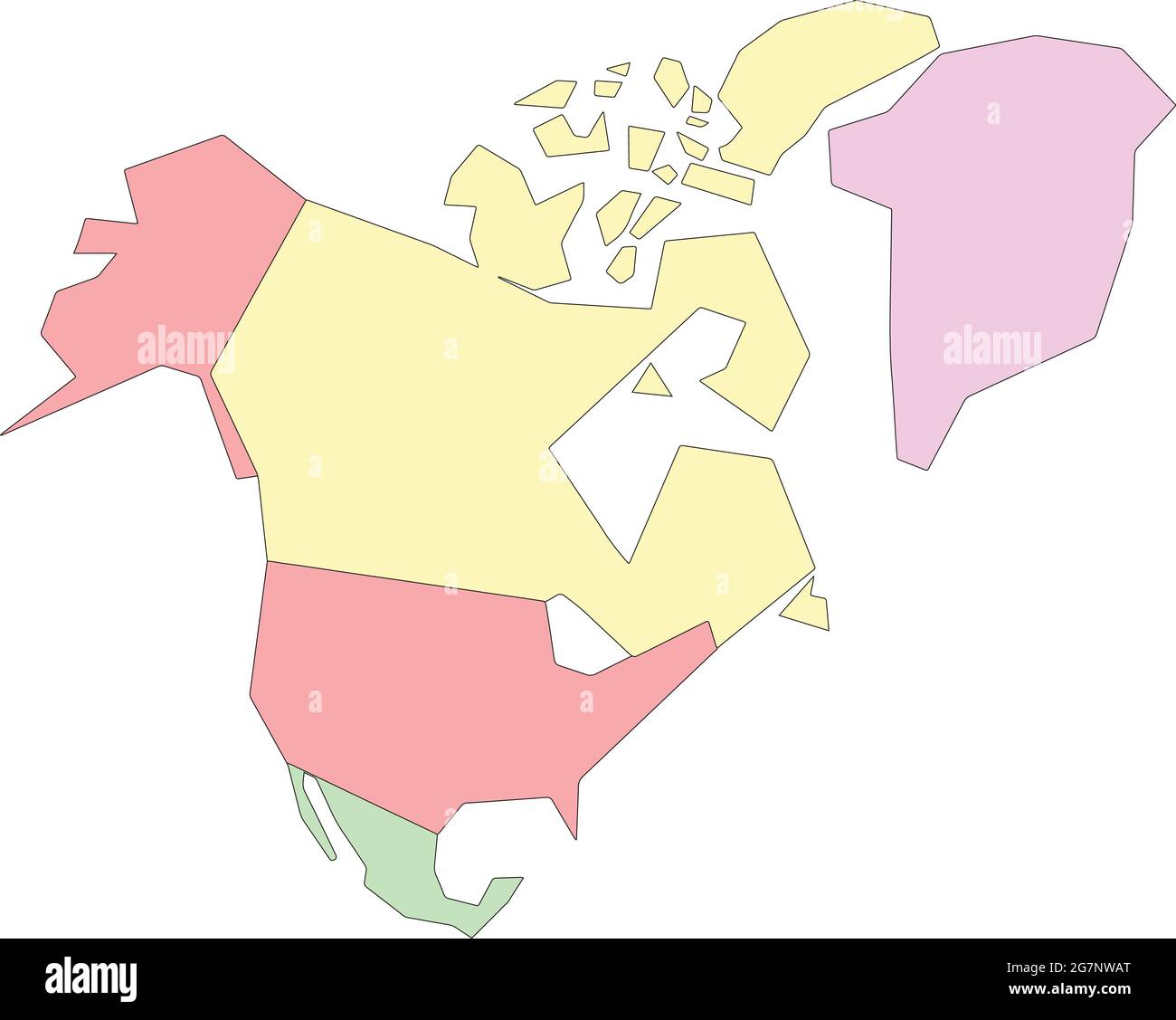 Carte vectorielle de l'Amérique du Nord à étudier, colorée avec contour Illustration de Vecteur