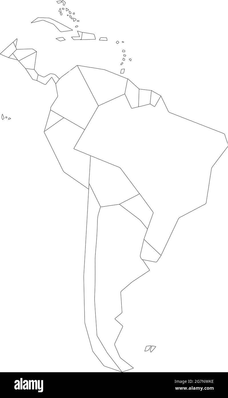Carte vectorielle de l'Amérique du Sud et de l'Amérique centrale pour étudier incolore avec contour, noir et blanc Illustration de Vecteur