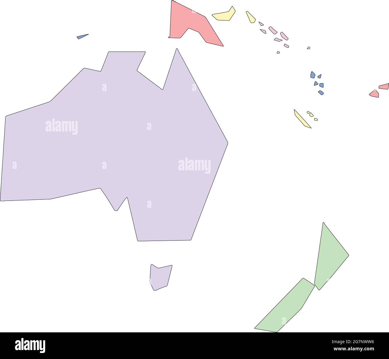 Carte vectorielle de l'Océanie à étudier, colorée avec contour Illustration de Vecteur