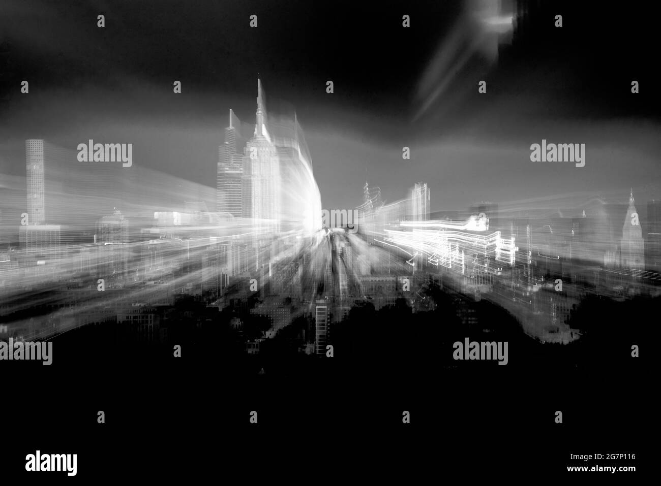 Horizon de New York au coucher du soleil. Banque D'Images