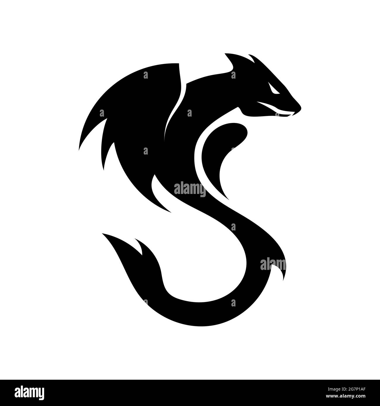 Motif noir de logotype vectoriel dragon isolé sur fond blanc. Modèle d'icône moderne et créatif pour les modèles asiatiques, japonais ou chinois. Silhouette de dragon pour le logo de l'entreprise. Illustration de Vecteur