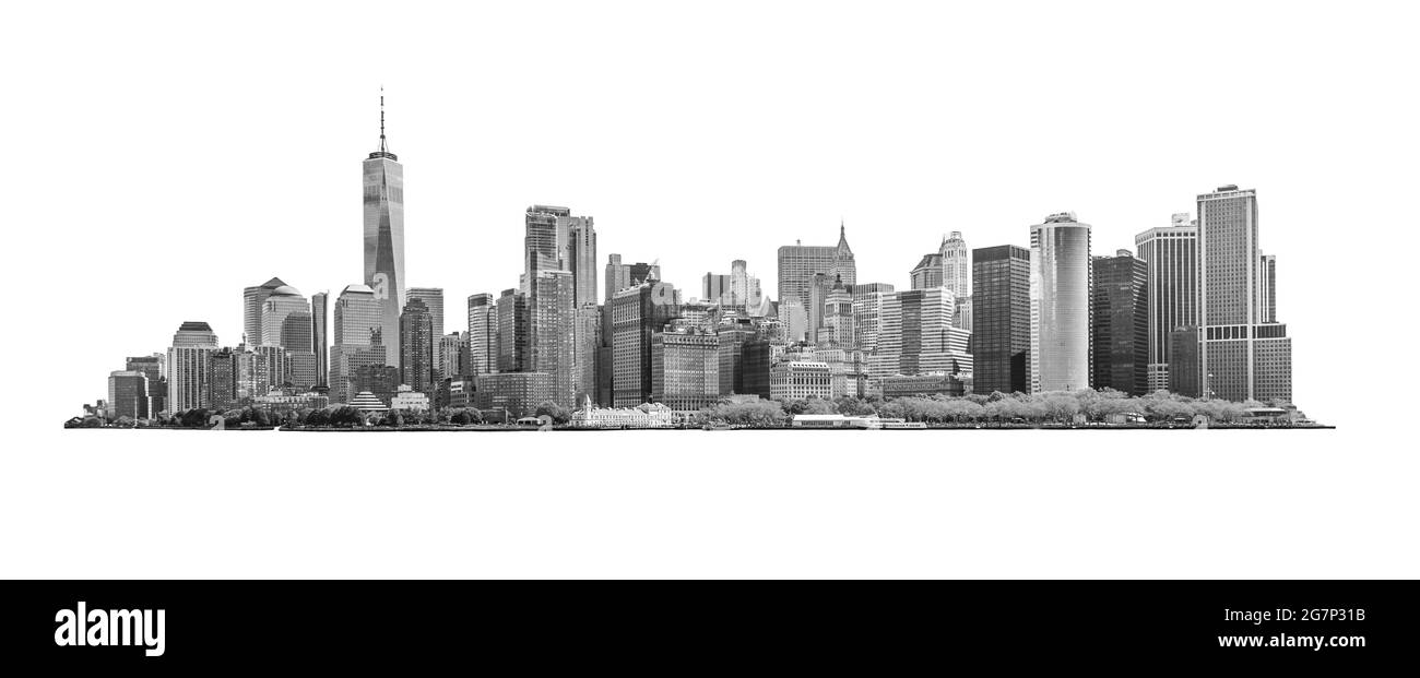 Vue panoramique sur le centre-ville du quartier financier et le Lower Manhattan à New York, USA. Isolé en arrière-plan Banque D'Images