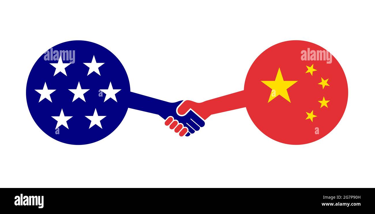 Poignée de main de la Chine et des États-Unis - accord, traité, accord et partenariat pacifique entre les États-Unis d'Amérique et l'État et le pays chinois. Vecteur i Banque D'Images