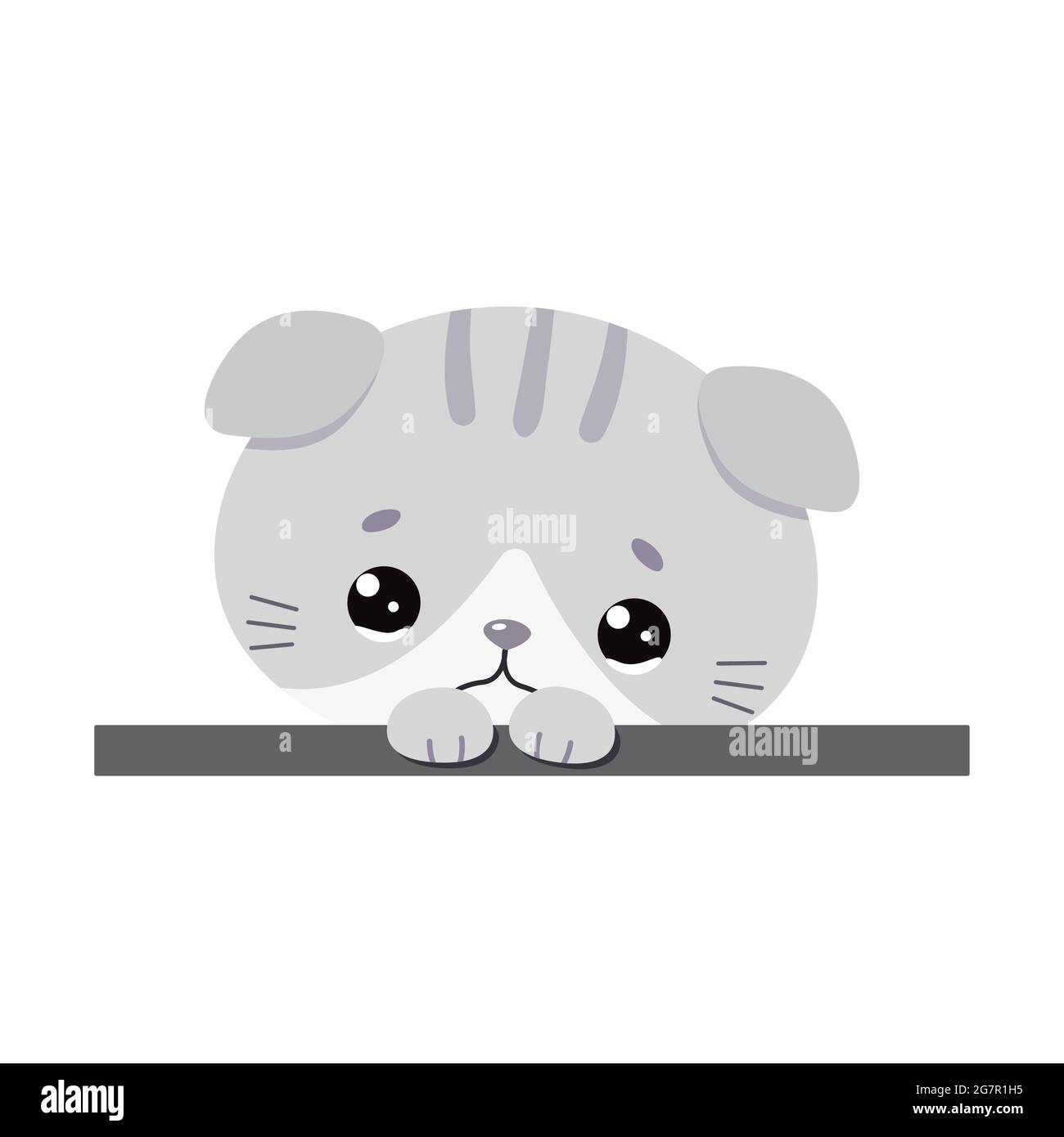 Chat Kawaii Mignon Triste Isole Sur Fond Blanc Style Dessin Anime Plat Illustration Vectorielle Photo Stock Alamy