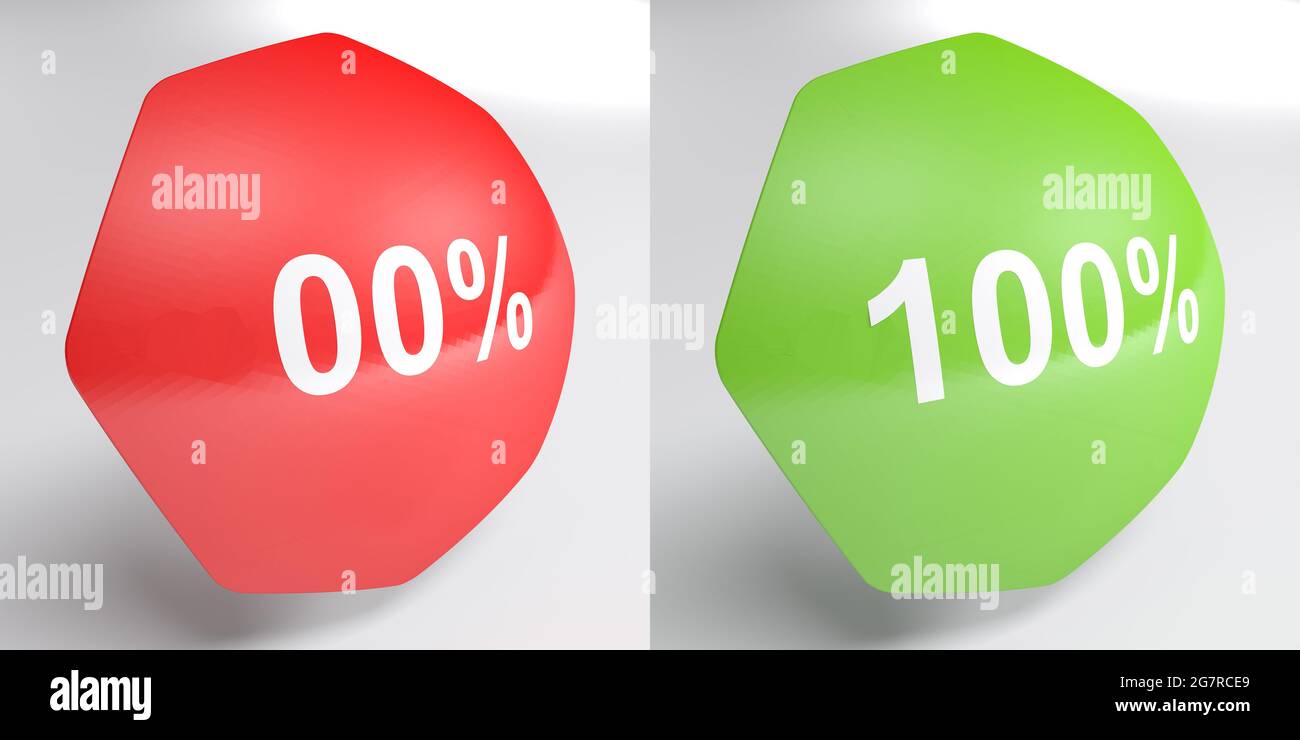 Pourcentage de jeu d'icônes 0 % et 100 % - illustration du rendu 3D Banque D'Images