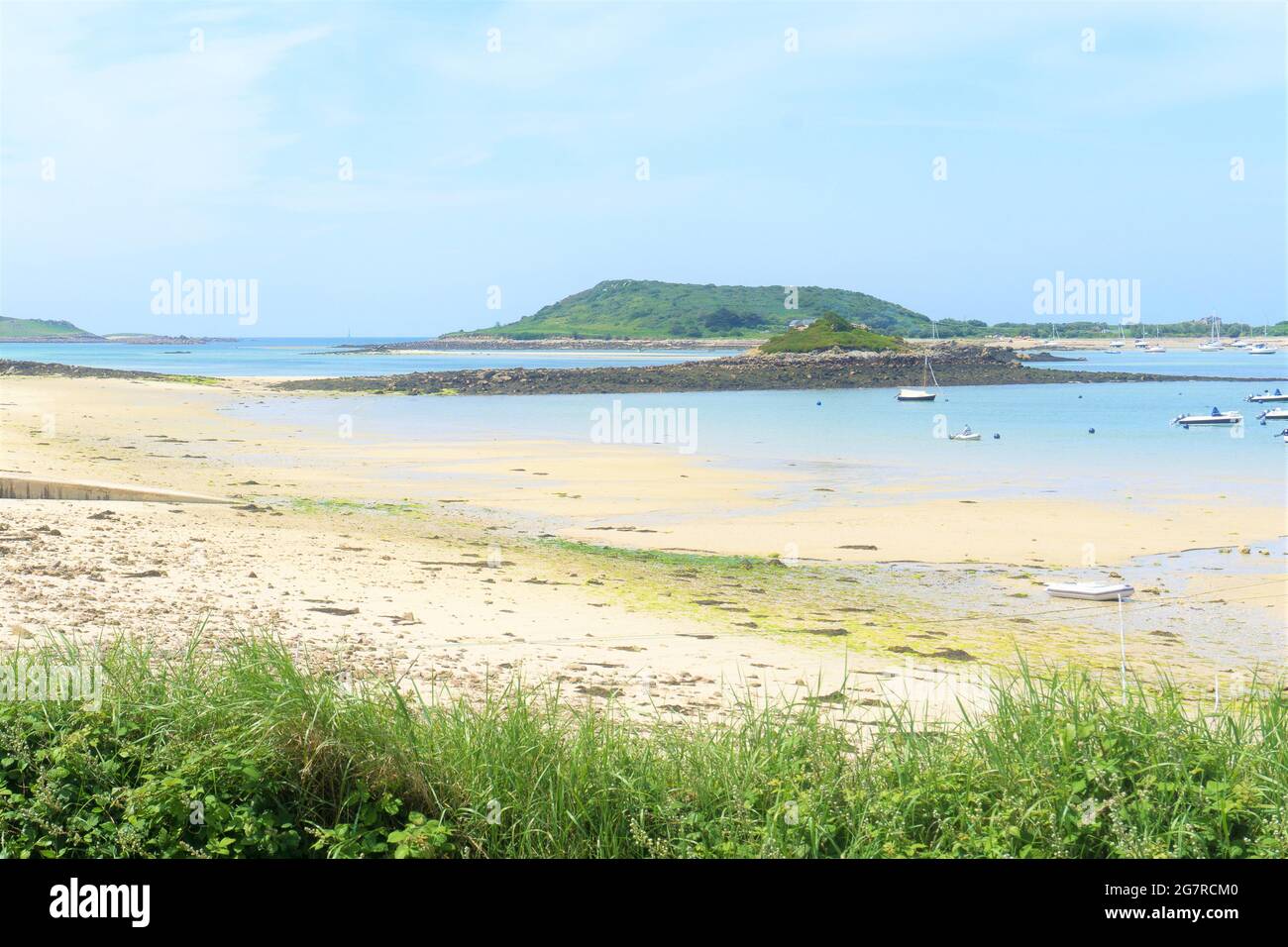 Vue sur la mer depuis Tresco, îles de Scilly, Cornouailles, Royaume-Uni Banque D'Images