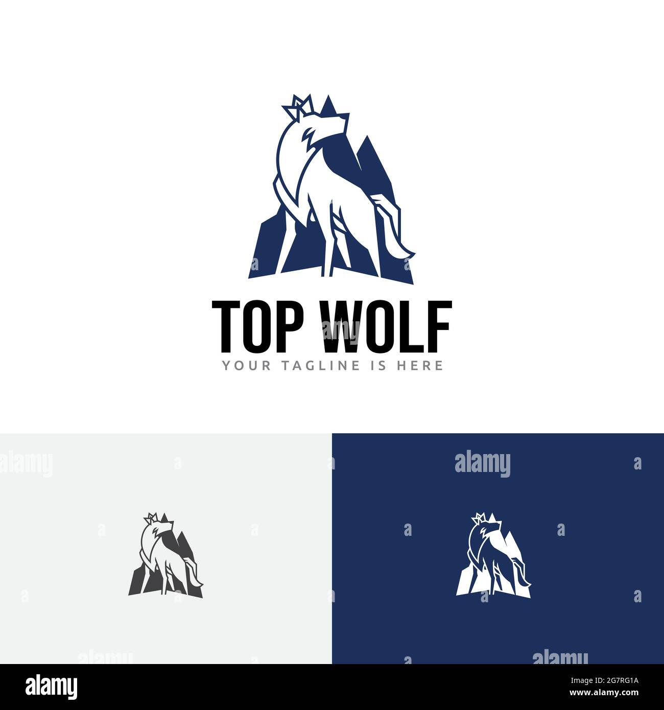 Logo Top Mountain King Crown Wolf Alpha Illustration de Vecteur