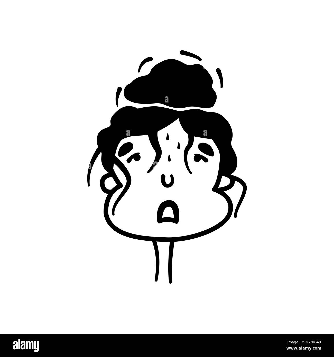 Un simple portrait émotionnel minimaliste d'une femme contrariée et fatiguée. Drôle de dessin animé visage insatisfait d'une fille. Signe, élément, clipart pour emoji Illustration de Vecteur
