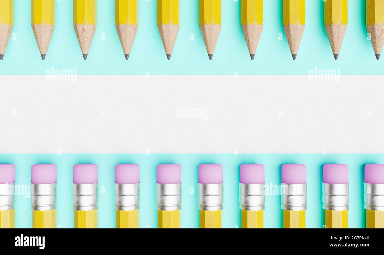 vue de dessus de la rangée de crayons avec bande blanche au centre pour