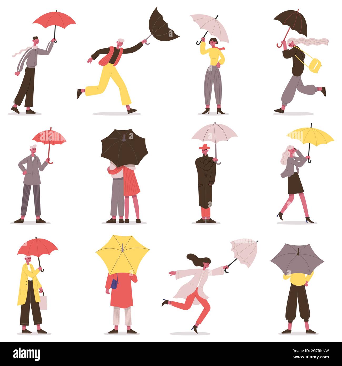 Personnes tenant un parapluie. Personnages d'automne mâles et femelles avec  parapluies, jeu d'illustrations vectorielles de promenade le jour de la  pluie. Des personnages de dessin animé qui marchent sous Image Vectorielle  Stock -