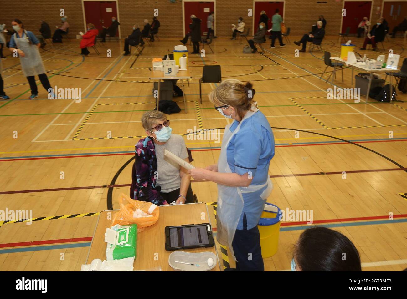 Ayr, Ayrshire, Écosse, Royaume-Uni. 1er février 2021. Ayrshire & Arran NHS commence le déploiement de la vaccination de masse au centre de loisirs Citadel d'Ayr. Les centres de vaccination de masse ouverts aujourd'hui pour les personnes âgées de 65-79 à 65 ans d'Ayrshire 79 seront invités à venir pour leur vaccin COVID-19 en février dans le cadre du programme local de vaccination de masse d'Ayrshire et d'Arrans. Photos de la Citadelle d'Ayr Banque D'Images