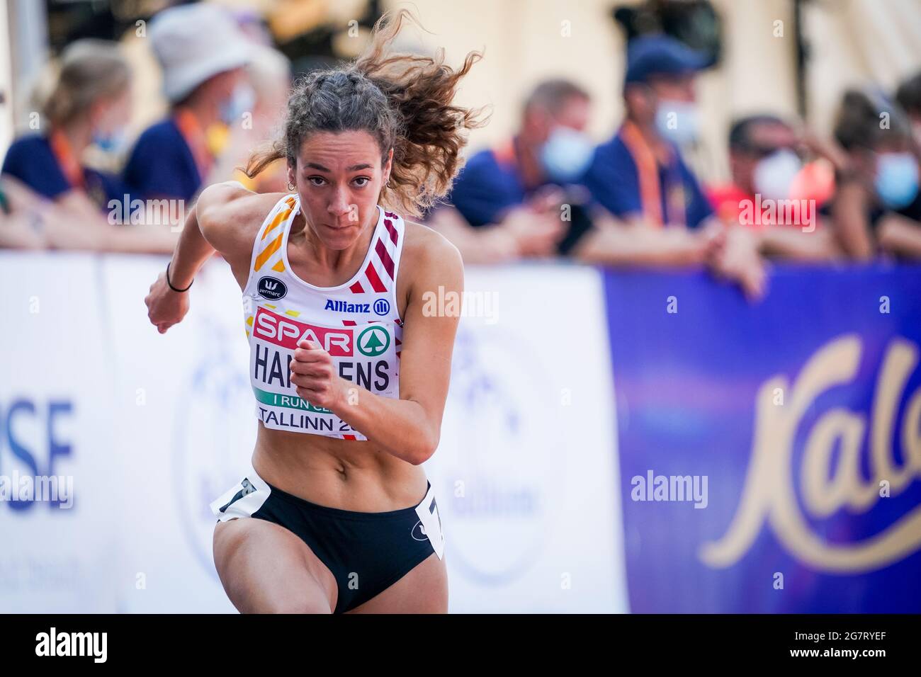 Ilana Hanssens photographiée en action pendant les 400m haies des femmes, aux championnats européens d'athlétisme U20, vendredi 16 juillet 2021 à Tallinn, Estoni Banque D'Images