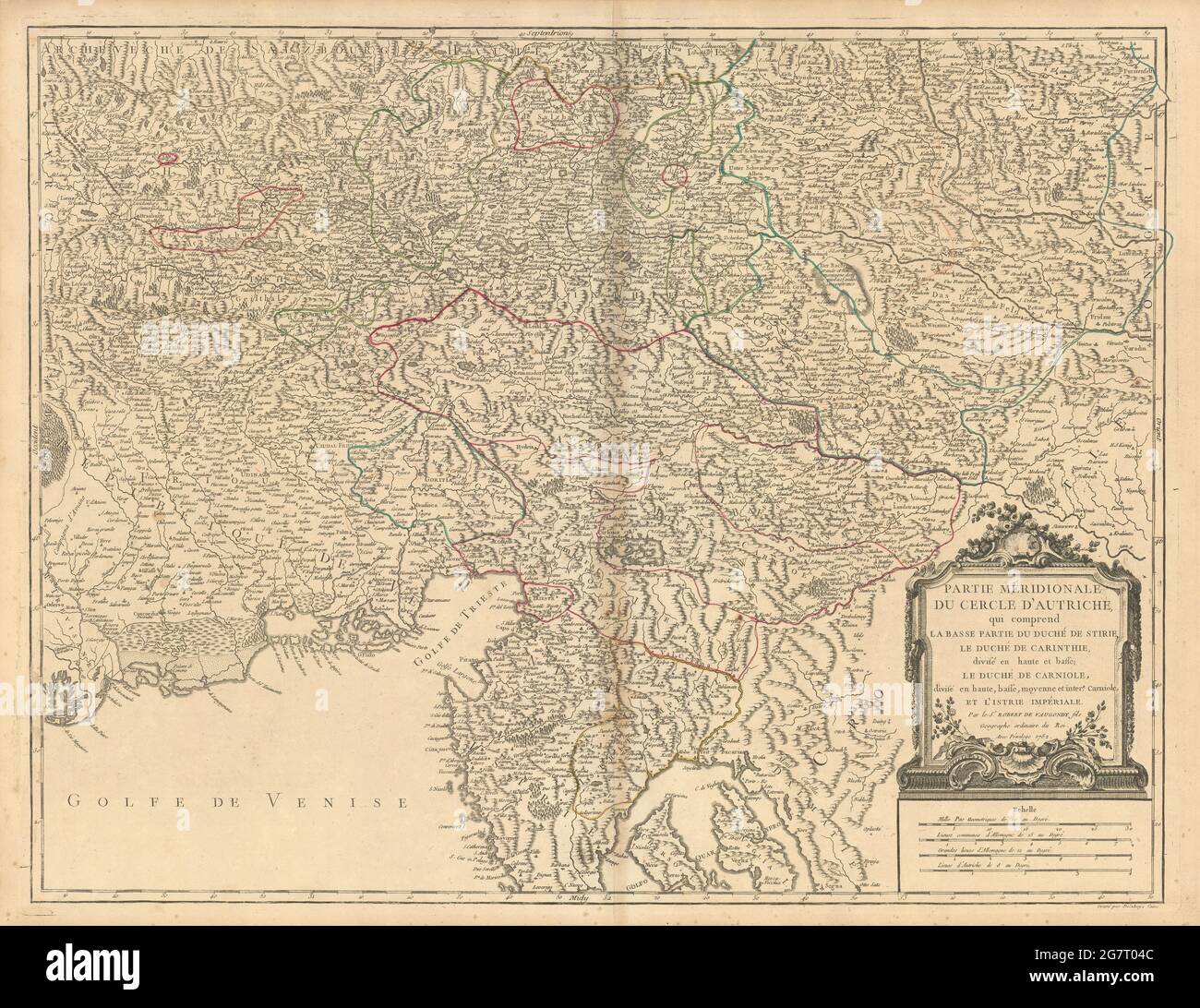 'Partie Méridionale du cercle d'Autriche'. Slovénie Autriche. Carte DE VAUGONDY 1752 Banque D'Images