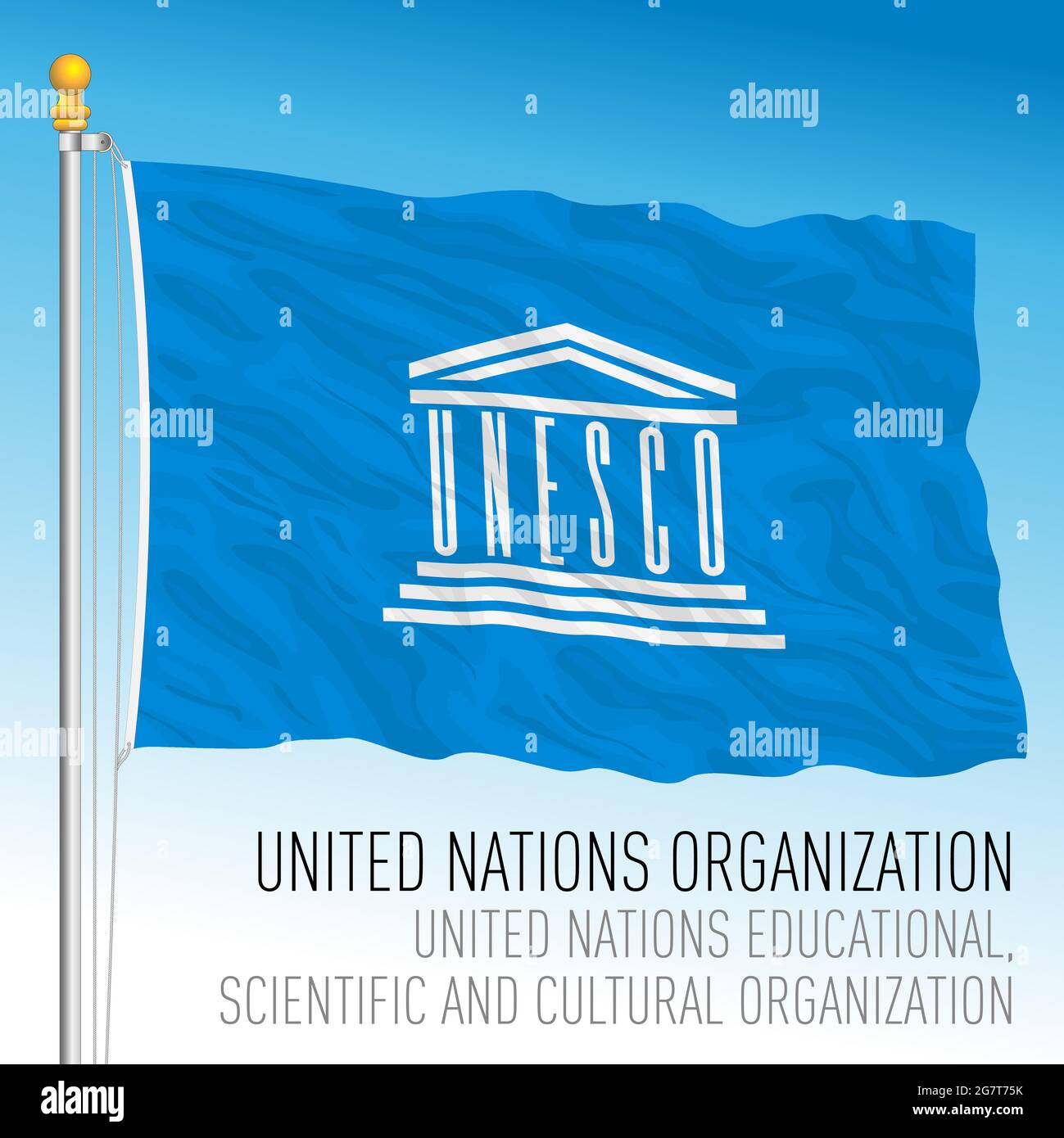 Nations Unies, UNESCO, drapeau officiel de l'Organisation des Nations Unies pour l'éducation, la science et la culture, illustration vectorielle Illustration de Vecteur