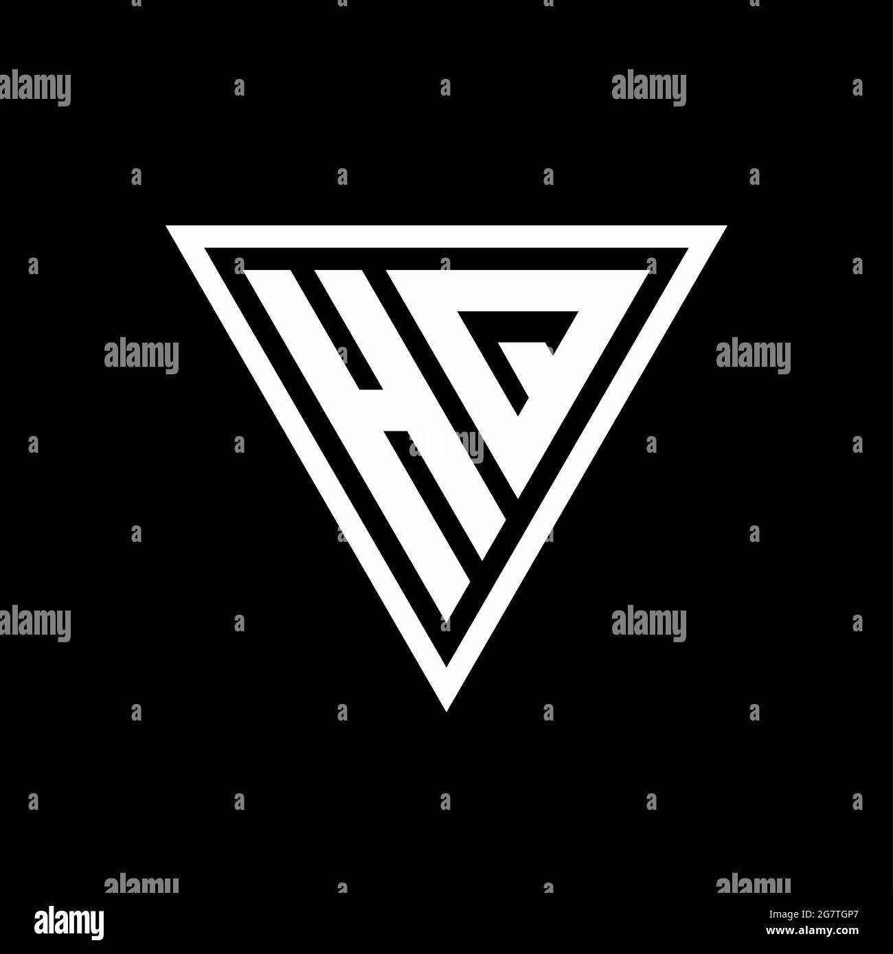 Monogramme logo HQ avec forme de tirangle isolé sur fond noir icône de vecteur géométrique Illustration de Vecteur