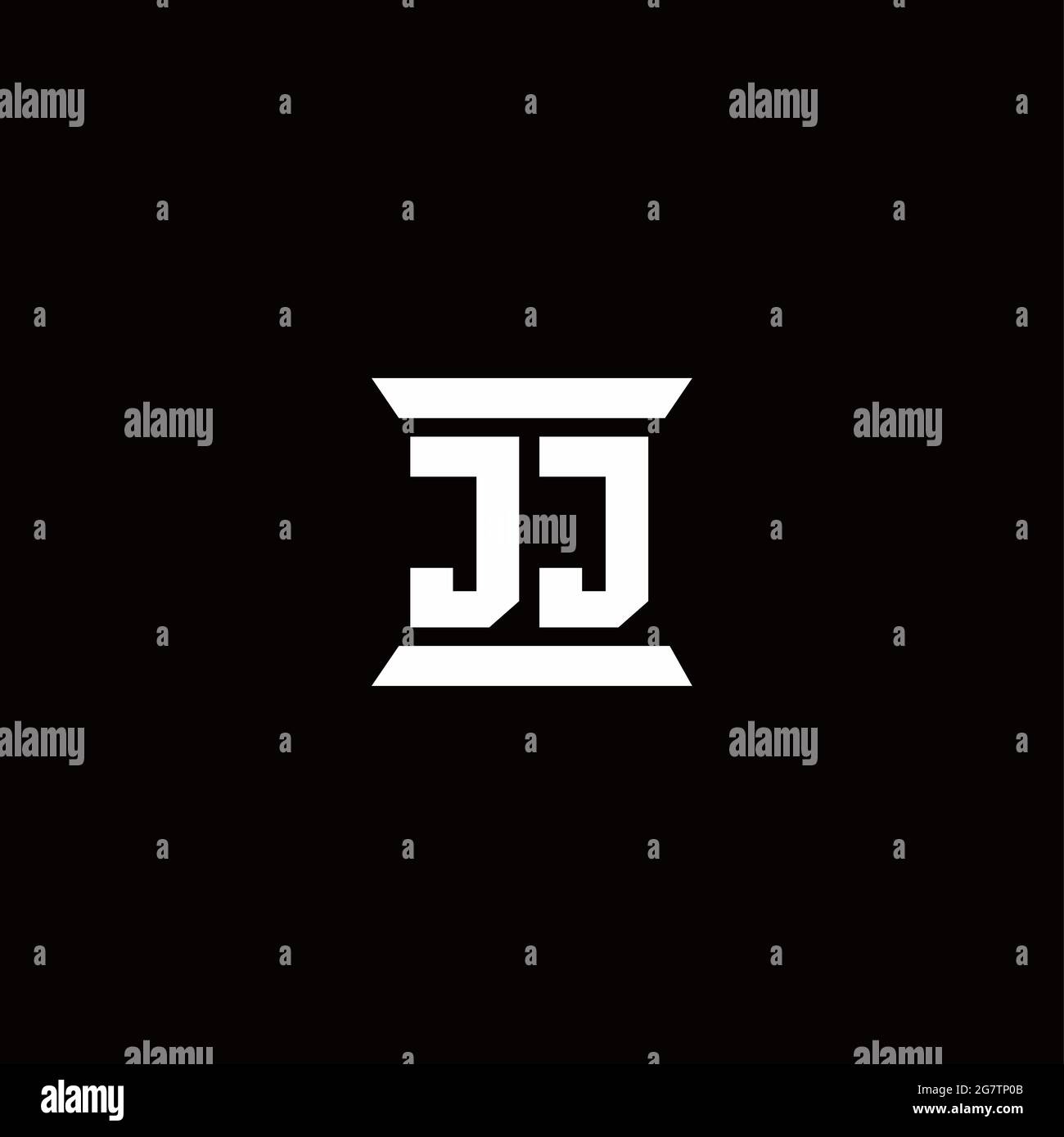 Logo JJ lettre initiale monogramme avec modèle en forme de pilier isolé sur fond noir Illustration de Vecteur