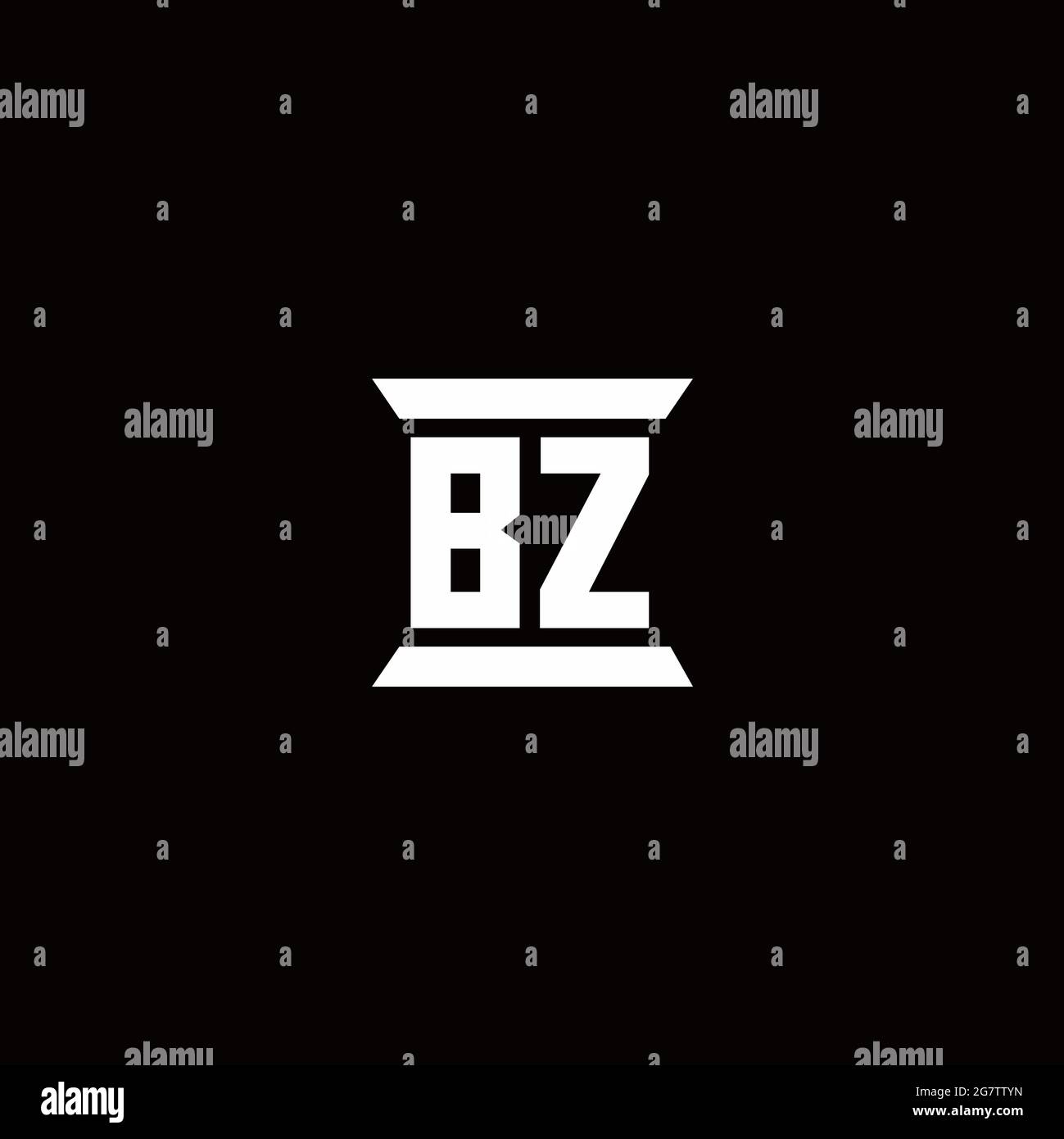 Logo BZ lettre initiale monogramme avec modèle de conception en forme de pilier isolé sur fond noir Illustration de Vecteur