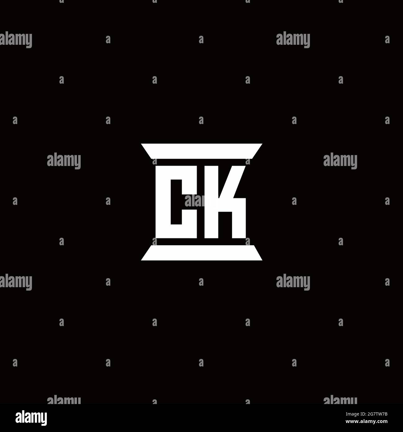 Logo CK lettre initiale monogramme avec modèle en forme de pilier isolé sur fond noir Illustration de Vecteur