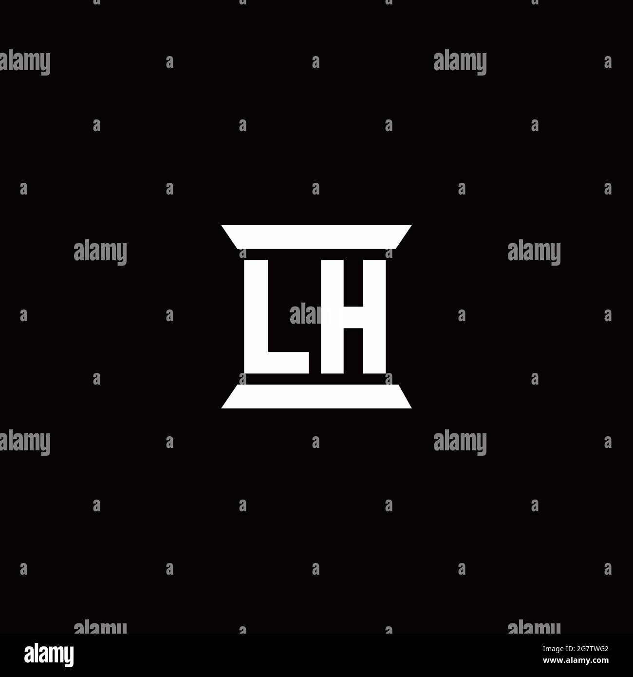 Logo LH lettre initiale monogramme avec modèle de forme de pilier isolé sur fond noir Illustration de Vecteur