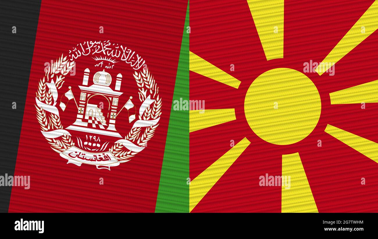 Macédoine et Afghanistan deux demi-drapeaux ensemble texture de tissu Illustration Banque D'Images