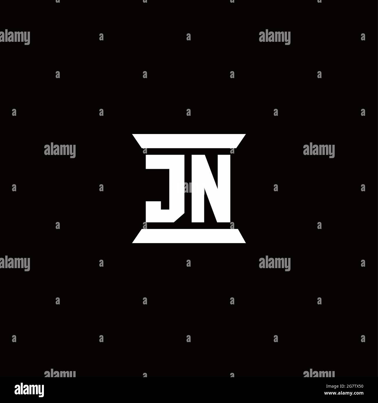LOGO JN lettre initiale monogramme avec modèle de conception en forme de pilier isolé sur fond noir Illustration de Vecteur
