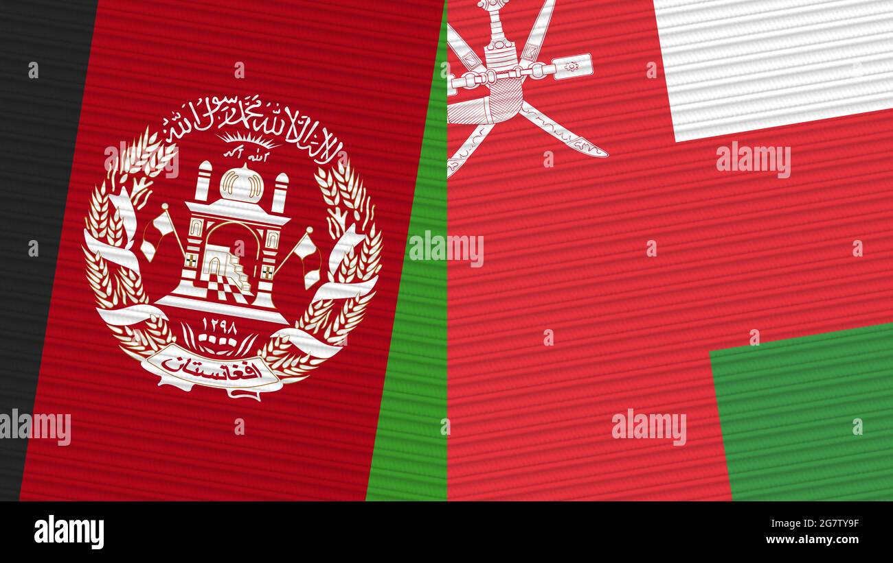 Oman et Afghanistan deux demi-drapeaux ensemble texture de tissu Illustration Banque D'Images