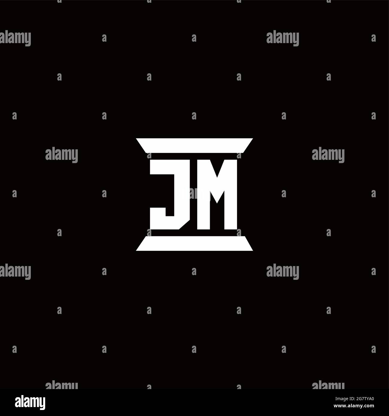 Logo JM lettre initiale monogramme avec modèle de forme de pilier isolé sur fond noir Illustration de Vecteur